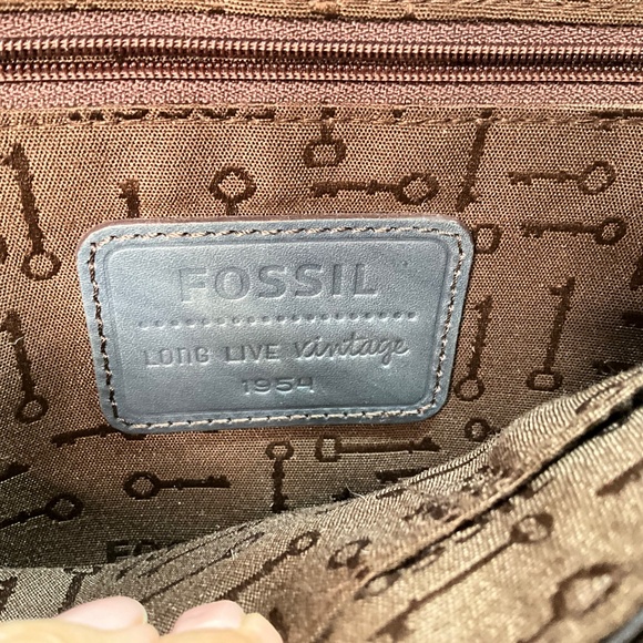 FOSSIL ‘LONG LIVE VINTAGE’ Leather Denim Blue Shoulder Flap Bag Removable Strap - Picture 4 of 10